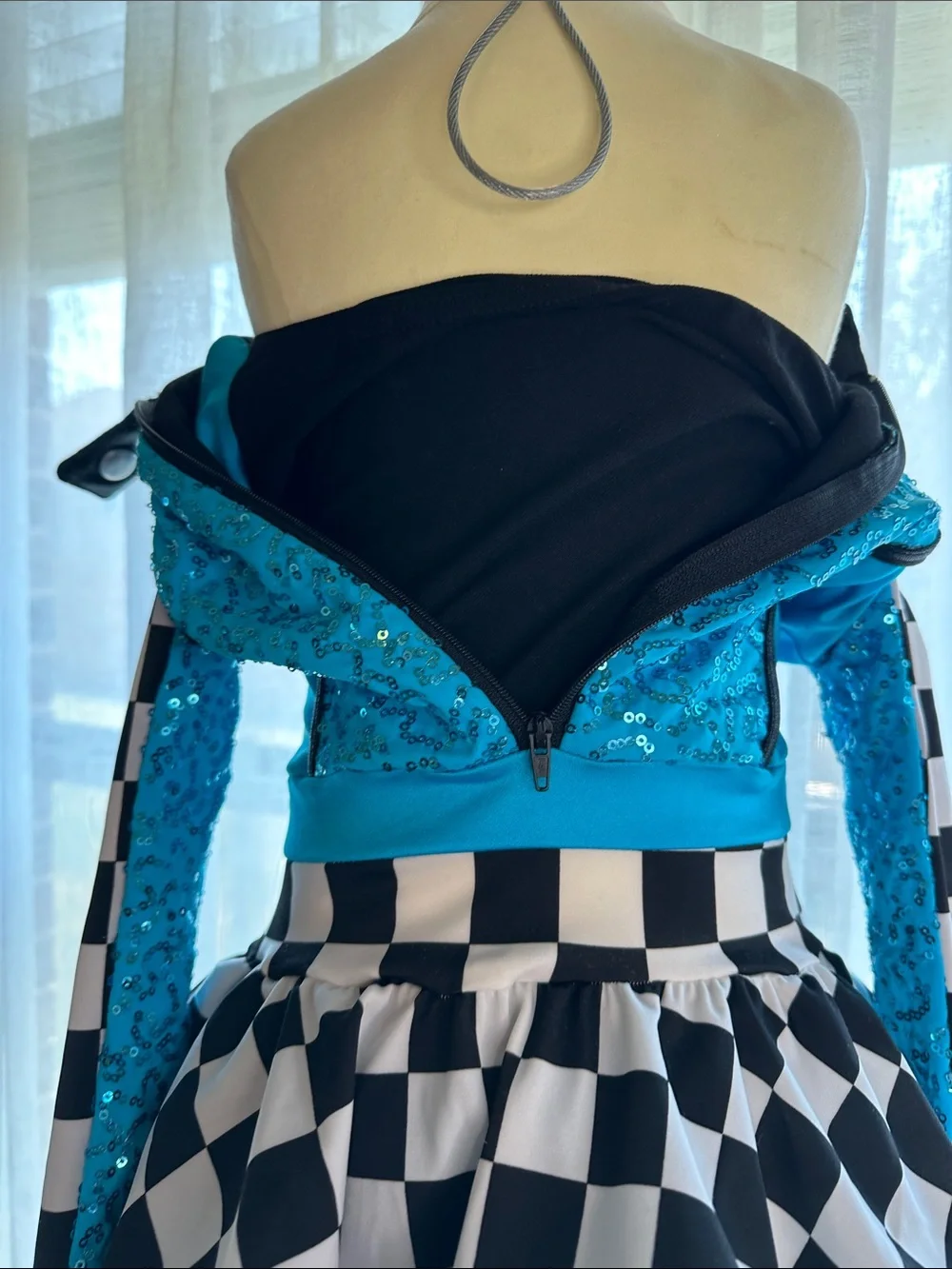 Weissman Turquoise Sequin Route 66 Checkerboard Dance Costume